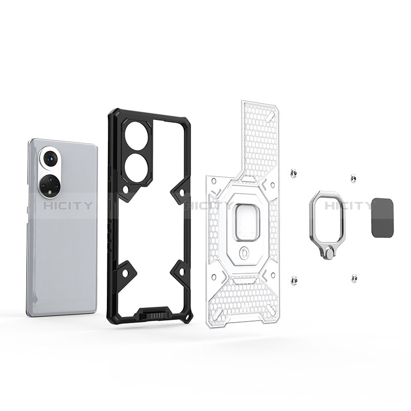 Funda Bumper Silicona y Plastico Mate Carcasa con Magnetico Anillo de dedo Soporte KC5 para Huawei Honor 50 Pro 5G