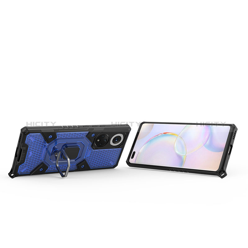 Funda Bumper Silicona y Plastico Mate Carcasa con Magnetico Anillo de dedo Soporte KC5 para Huawei Honor 50 Pro 5G