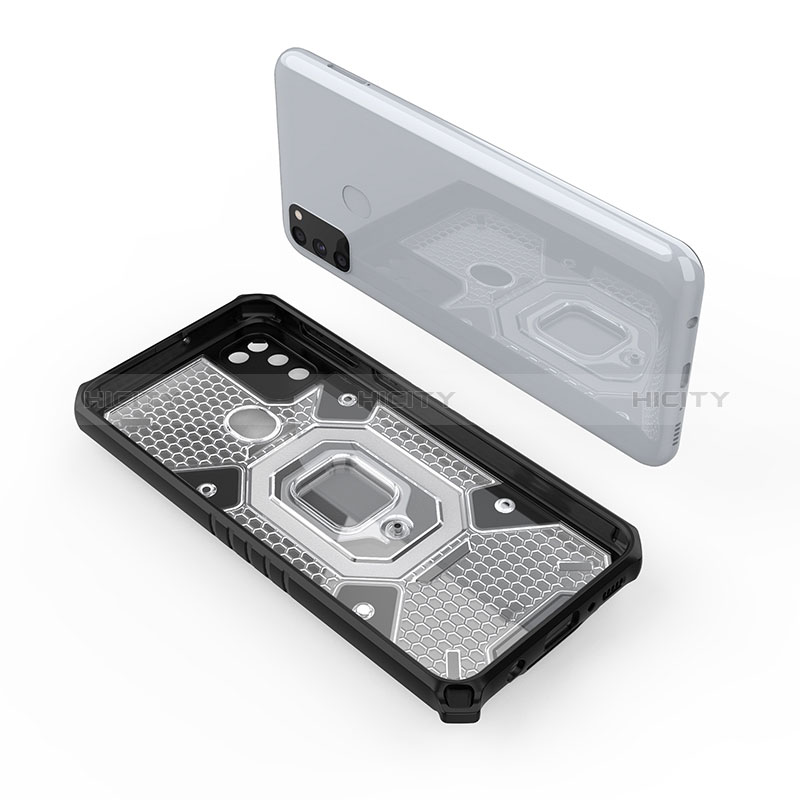 Funda Bumper Silicona y Plastico Mate Carcasa con Magnetico Anillo de dedo Soporte KC5 para Samsung Galaxy M21