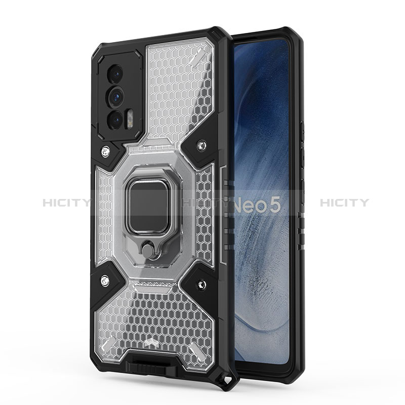 Funda Bumper Silicona y Plastico Mate Carcasa con Magnetico Anillo de dedo Soporte KC5 para Vivo iQOO 7 India 5G