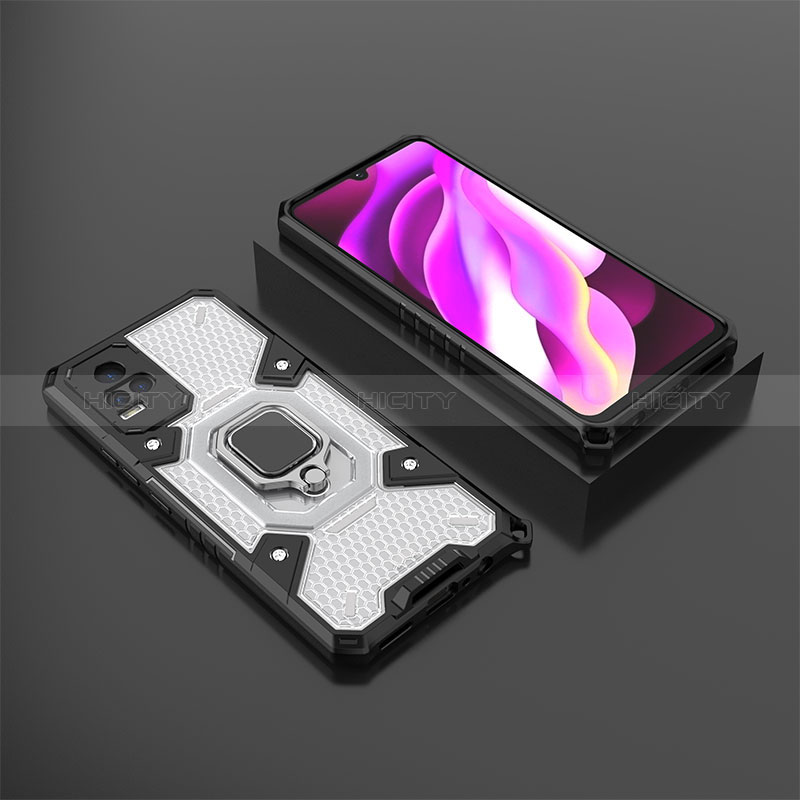 Funda Bumper Silicona y Plastico Mate Carcasa con Magnetico Anillo de dedo Soporte KC5 para Vivo V21e 4G