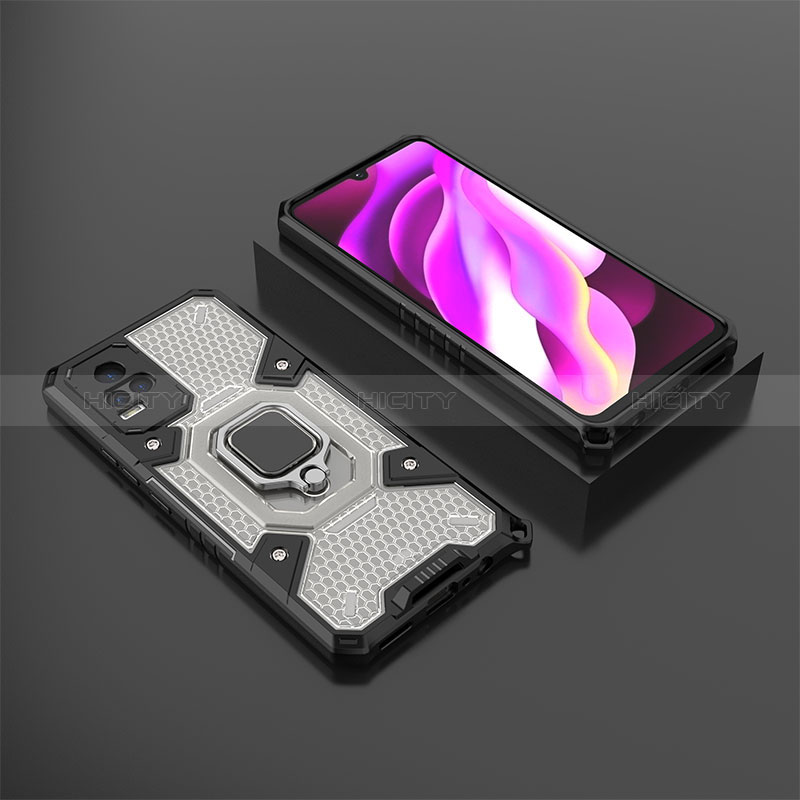 Funda Bumper Silicona y Plastico Mate Carcasa con Magnetico Anillo de dedo Soporte KC5 para Vivo V21e 4G