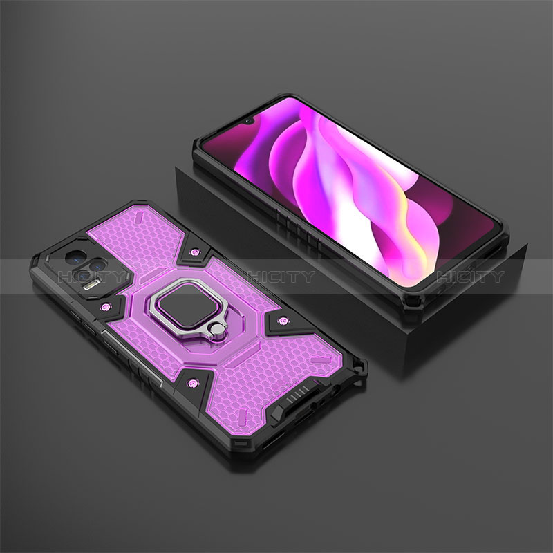 Funda Bumper Silicona y Plastico Mate Carcasa con Magnetico Anillo de dedo Soporte KC5 para Vivo V21e 4G Morado