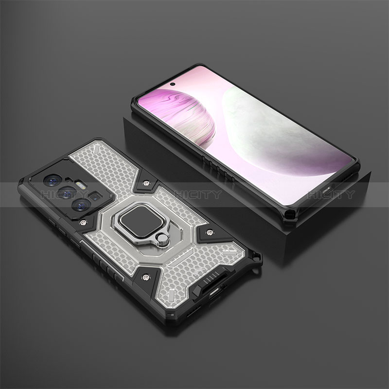 Funda Bumper Silicona y Plastico Mate Carcasa con Magnetico Anillo de dedo Soporte KC5 para Vivo X70 Pro+ Plus 5G