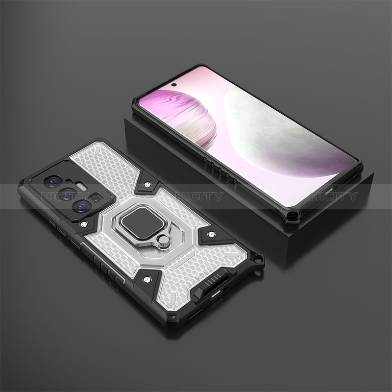 Funda Bumper Silicona y Plastico Mate Carcasa con Magnetico Anillo de dedo Soporte KC5 para Vivo X70 Pro+ Plus 5G Blanco