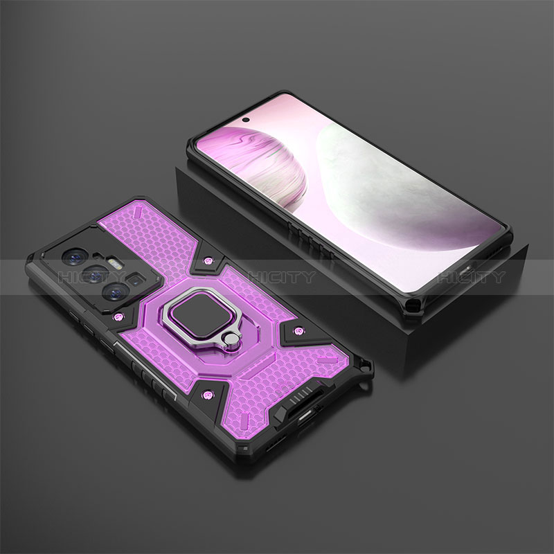 Funda Bumper Silicona y Plastico Mate Carcasa con Magnetico Anillo de dedo Soporte KC5 para Vivo X70 Pro+ Plus 5G Morado