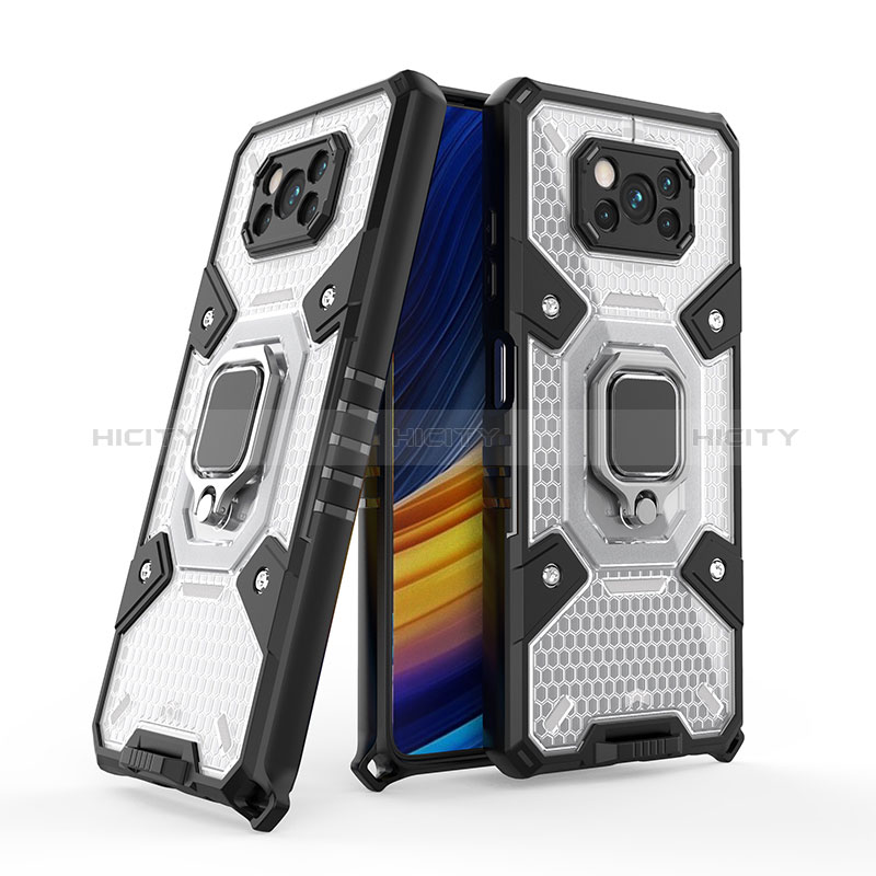 Funda Bumper Silicona y Plastico Mate Carcasa con Magnetico Anillo de dedo Soporte KC5 para Xiaomi Poco X3 NFC