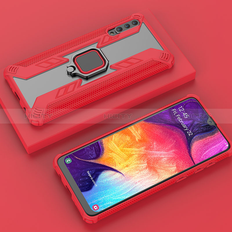 Funda Bumper Silicona y Plastico Mate Carcasa con Magnetico Anillo de dedo Soporte KC6 para Samsung Galaxy A50S Rojo