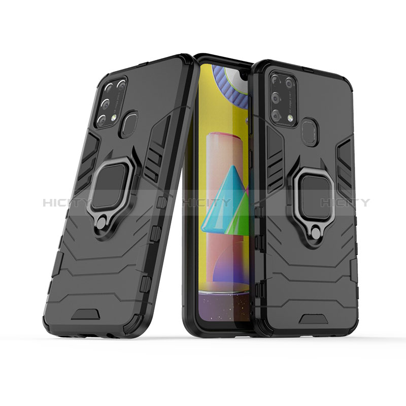 Funda Bumper Silicona y Plastico Mate Carcasa con Magnetico Anillo de dedo Soporte KC6 para Samsung Galaxy M21s