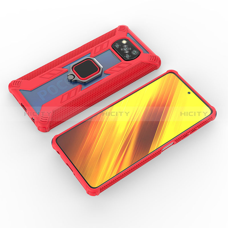 Funda Bumper Silicona y Plastico Mate Carcasa con Magnetico Anillo de dedo Soporte KC6 para Xiaomi Poco X3 Pro