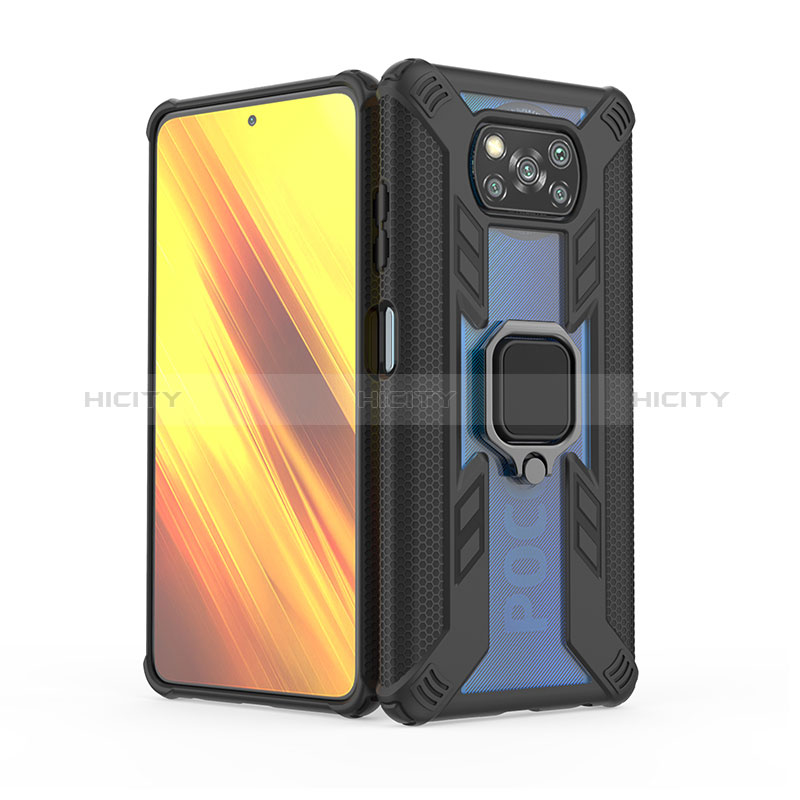 Funda Bumper Silicona y Plastico Mate Carcasa con Magnetico Anillo de dedo Soporte KC6 para Xiaomi Poco X3 Pro