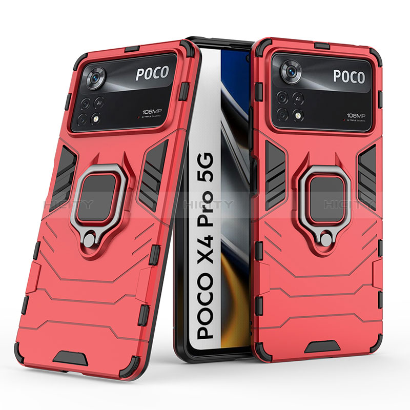 Funda Bumper Silicona y Plastico Mate Carcasa con Magnetico Anillo de dedo Soporte KC6 para Xiaomi Poco X4 Pro 5G