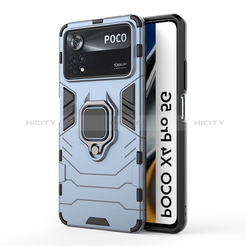 Funda Bumper Silicona y Plastico Mate Carcasa con Magnetico Anillo de dedo Soporte KC6 para Xiaomi Poco X4 Pro 5G Azul