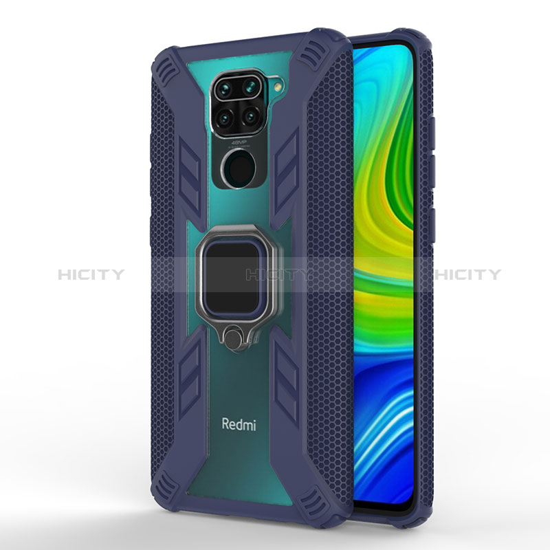 Funda Bumper Silicona y Plastico Mate Carcasa con Magnetico Anillo de dedo Soporte KC6 para Xiaomi Redmi Note 9 Azul