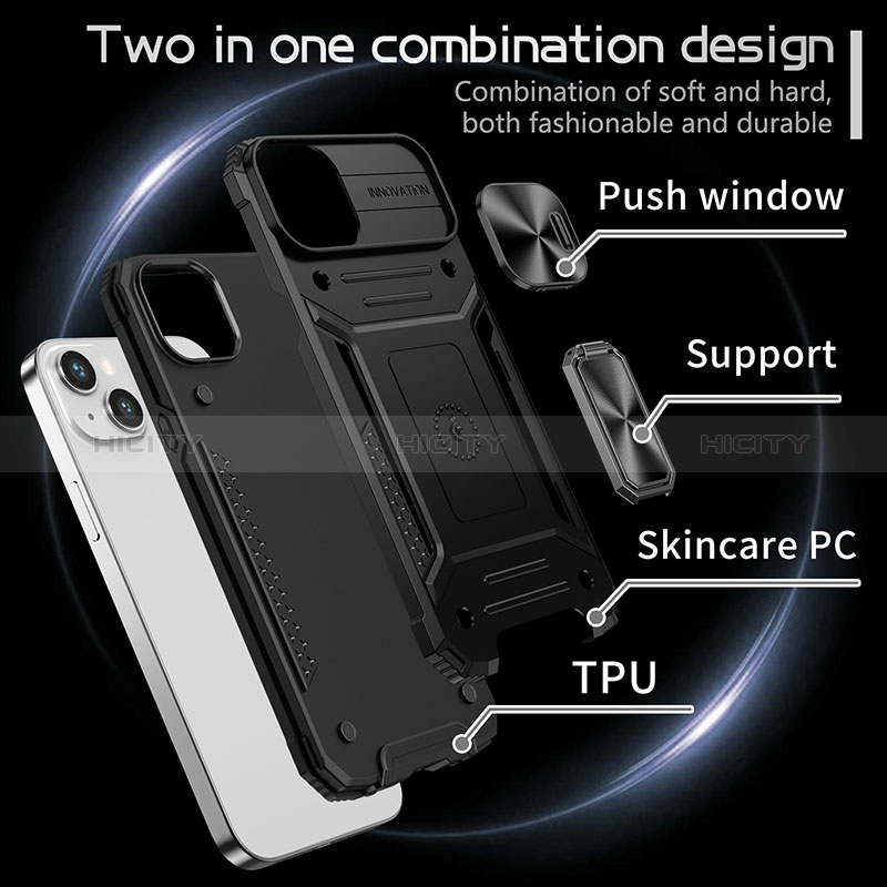 Funda Bumper Silicona y Plastico Mate Carcasa con Magnetico Anillo de dedo Soporte KC7 para Apple iPhone 14