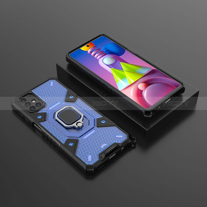 Funda Bumper Silicona y Plastico Mate Carcasa con Magnetico Anillo de dedo Soporte KC7 para Samsung Galaxy M51 Azul