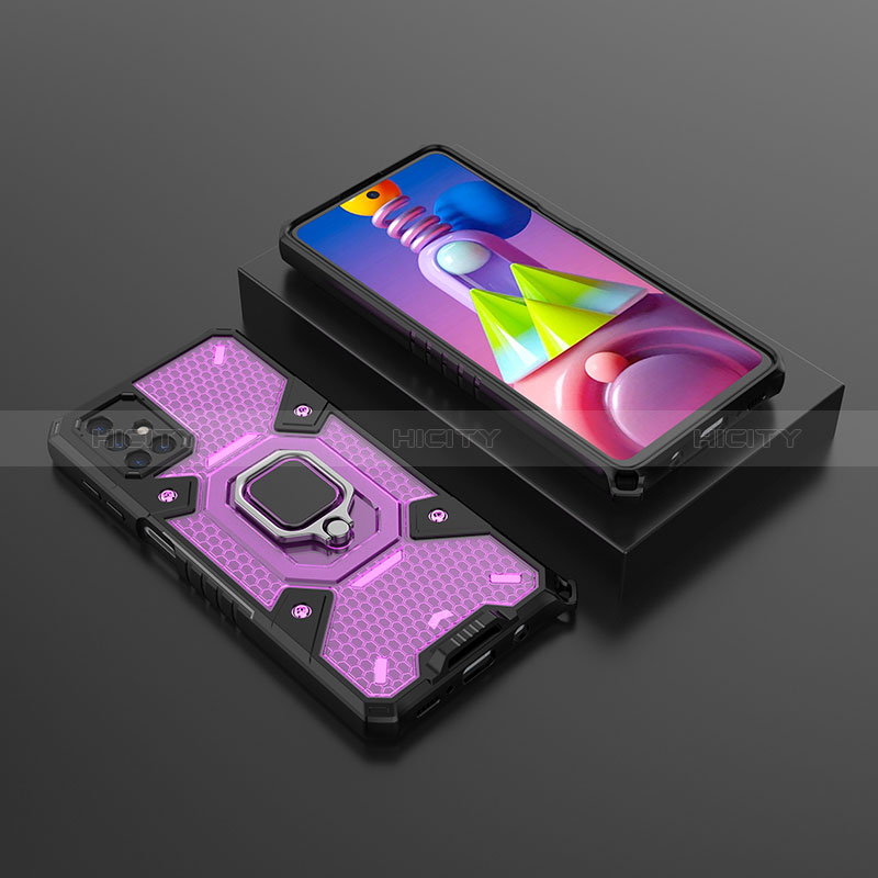 Funda Bumper Silicona y Plastico Mate Carcasa con Magnetico Anillo de dedo Soporte KC7 para Samsung Galaxy M51 Morado