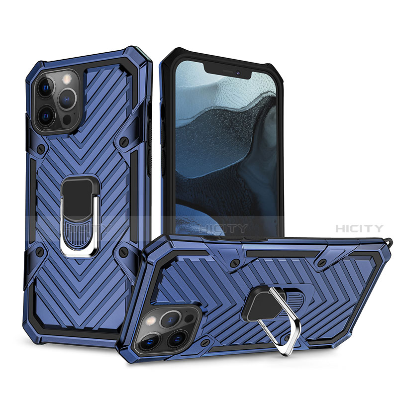 Funda Bumper Silicona y Plastico Mate Carcasa con Magnetico Anillo de dedo Soporte M01 para Apple iPhone 12 Pro Max