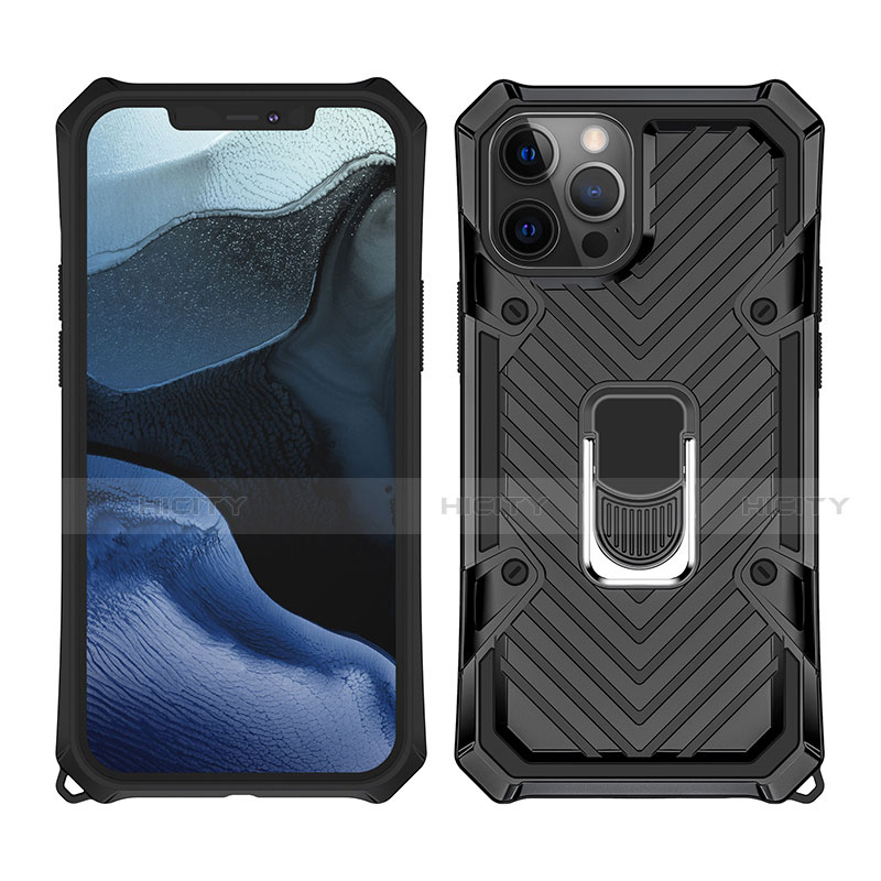 Funda Bumper Silicona y Plastico Mate Carcasa con Magnetico Anillo de dedo Soporte M01 para Apple iPhone 12 Pro Max Negro