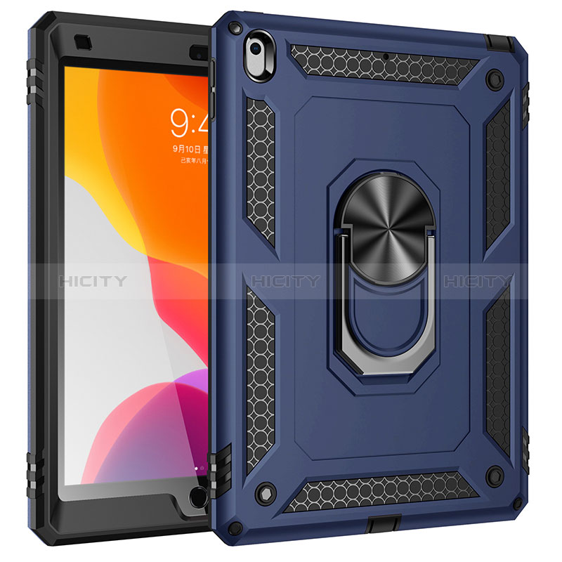 Funda Bumper Silicona y Plastico Mate Carcasa con Magnetico Anillo de dedo Soporte MQ1 para Apple iPad 10.2 (2019) Azul