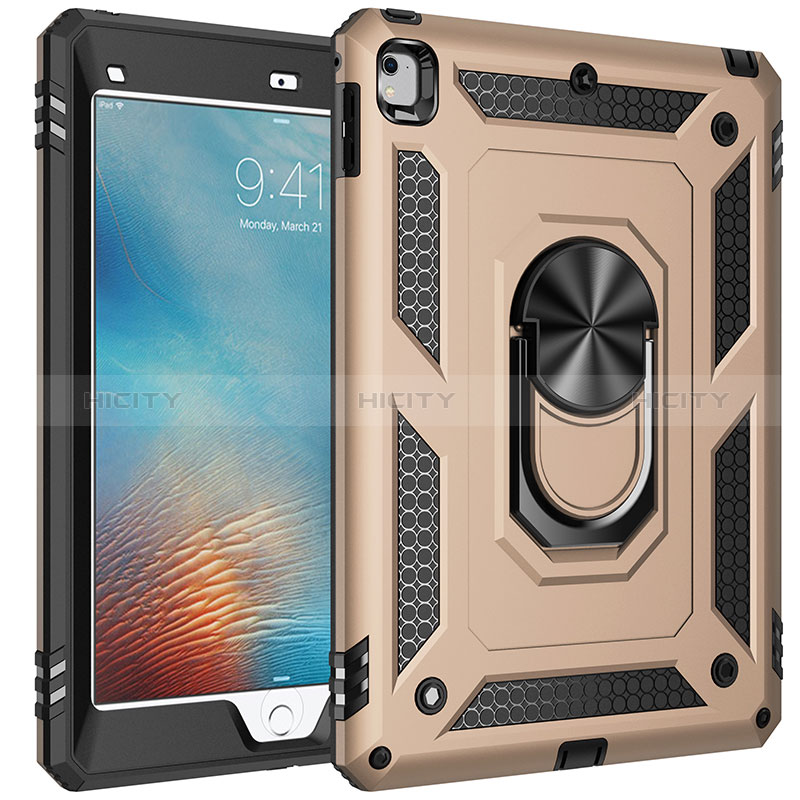 Funda Bumper Silicona y Plastico Mate Carcasa con Magnetico Anillo de dedo Soporte MQ1 para Apple iPad Air 2 Oro