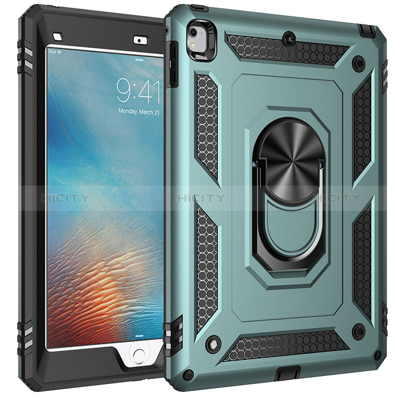 Funda Bumper Silicona y Plastico Mate Carcasa con Magnetico Anillo de dedo Soporte MQ1 para Apple iPad Air 2 Verde