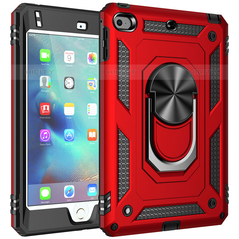 Funda Bumper Silicona y Plastico Mate Carcasa con Magnetico Anillo de dedo Soporte MQ1 para Apple iPad Mini 4