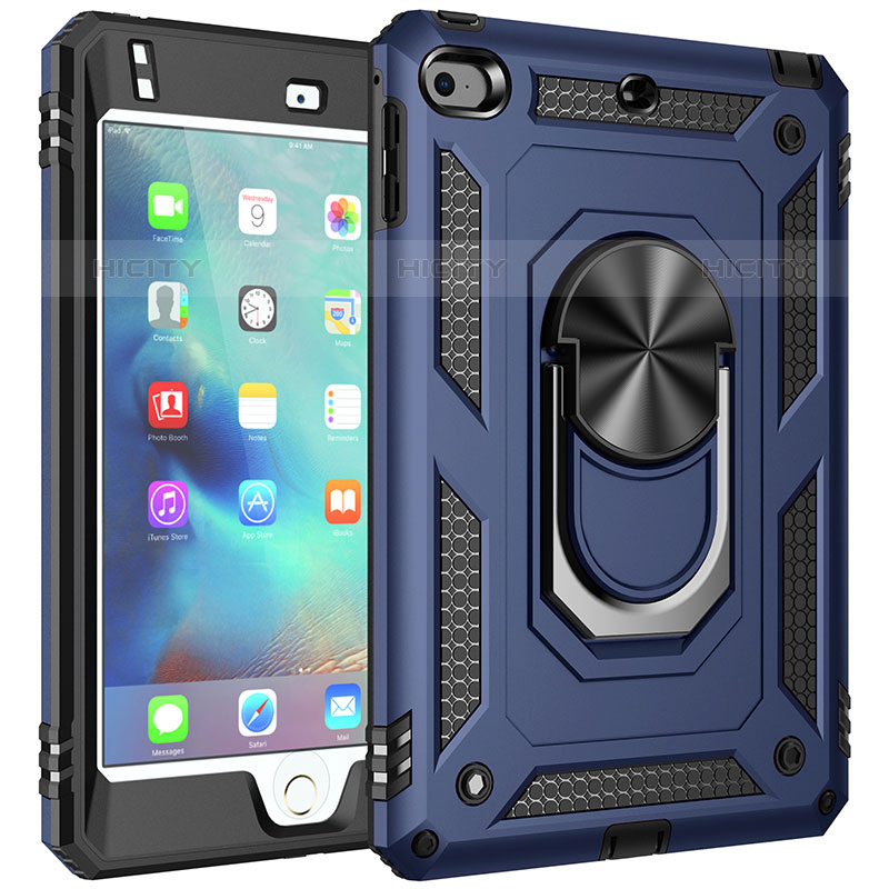 Funda Bumper Silicona y Plastico Mate Carcasa con Magnetico Anillo de dedo Soporte MQ1 para Apple iPad Mini 4