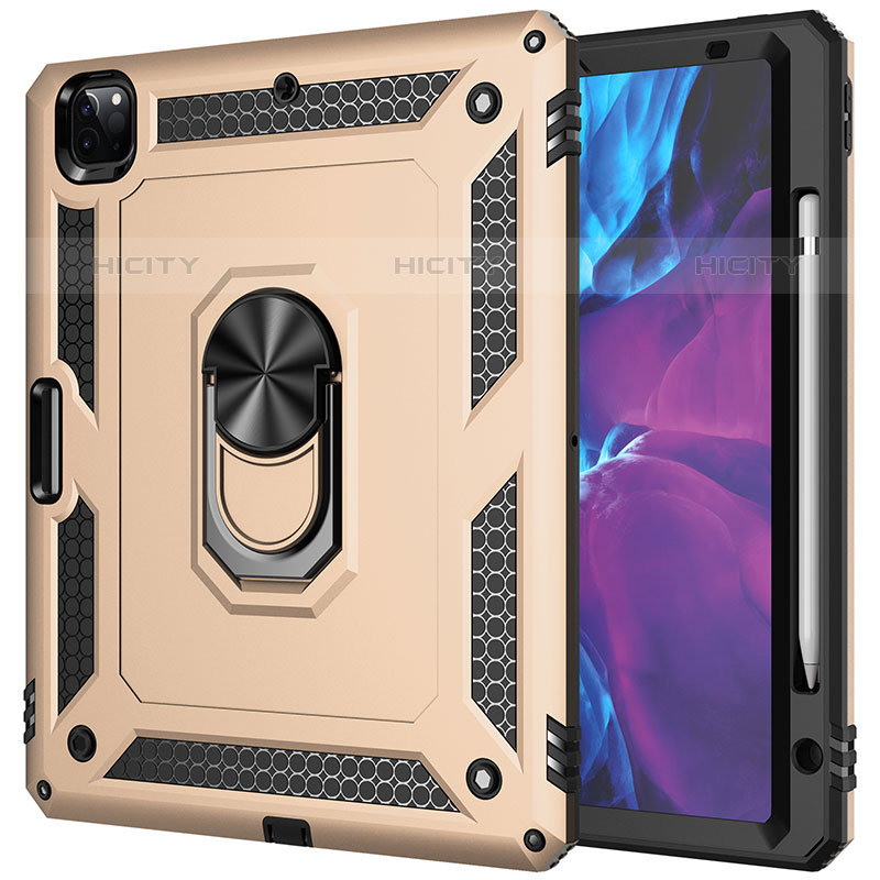 Funda Bumper Silicona y Plastico Mate Carcasa con Magnetico Anillo de dedo Soporte MQ1 para Apple iPad Pro 12.9 (2020) Oro