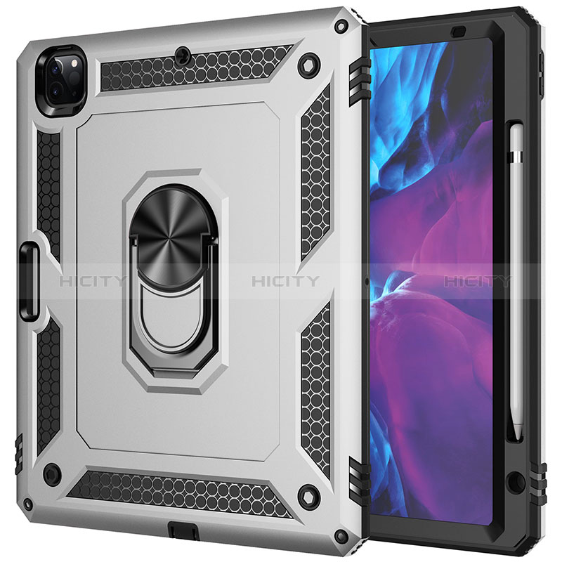 Funda Bumper Silicona y Plastico Mate Carcasa con Magnetico Anillo de dedo Soporte MQ1 para Apple iPad Pro 12.9 (2021)