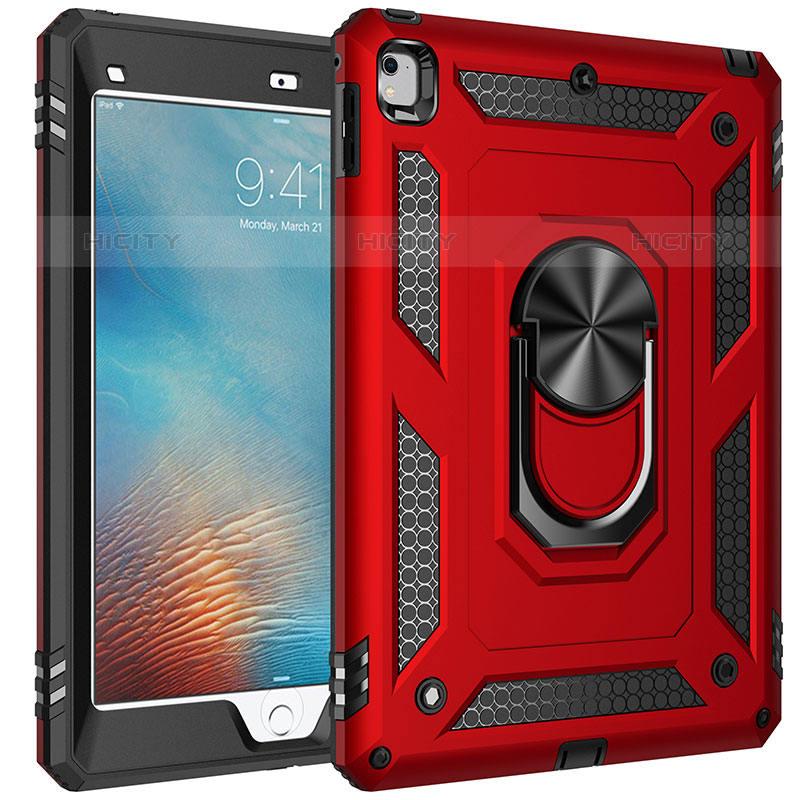 Funda Bumper Silicona y Plastico Mate Carcasa con Magnetico Anillo de dedo Soporte MQ1 para Apple iPad Pro 9.7 Rojo