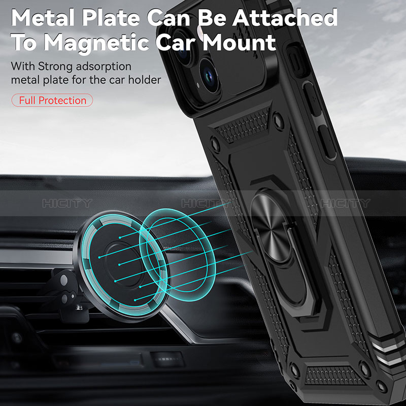 Funda Bumper Silicona y Plastico Mate Carcasa con Magnetico Anillo de dedo Soporte MQ1 para Apple iPhone 14