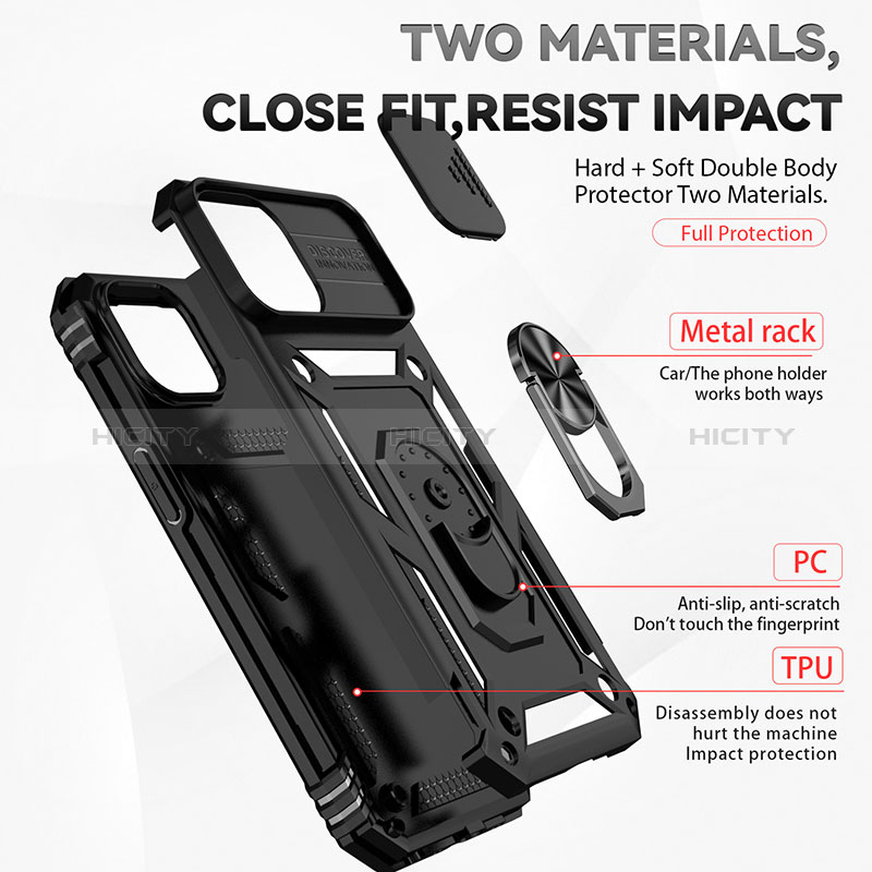 Funda Bumper Silicona y Plastico Mate Carcasa con Magnetico Anillo de dedo Soporte MQ1 para Apple iPhone 14 Plus