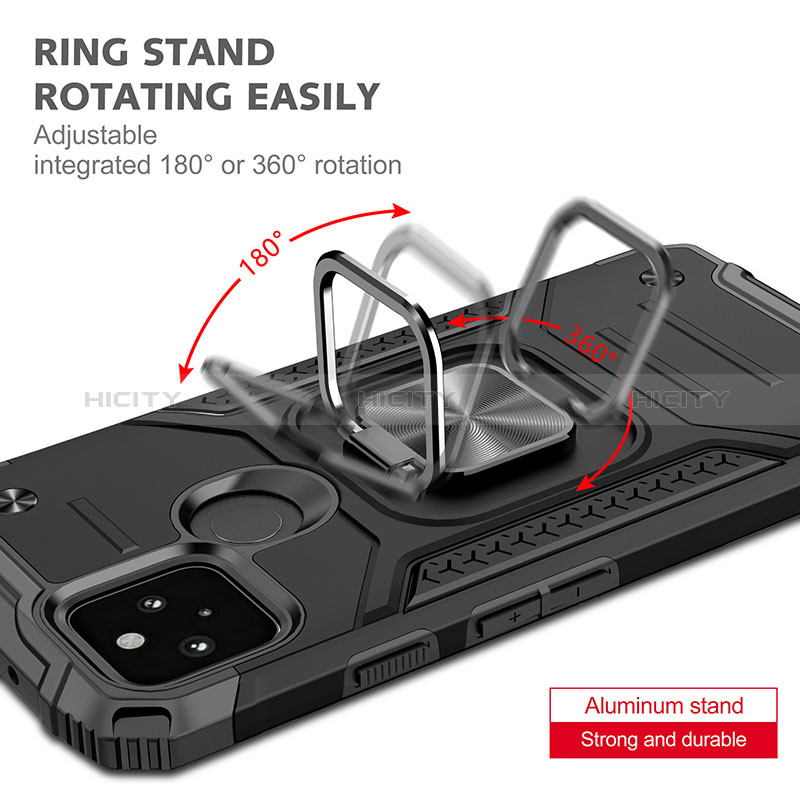 Funda Bumper Silicona y Plastico Mate Carcasa con Magnetico Anillo de dedo Soporte MQ1 para Google Pixel 5