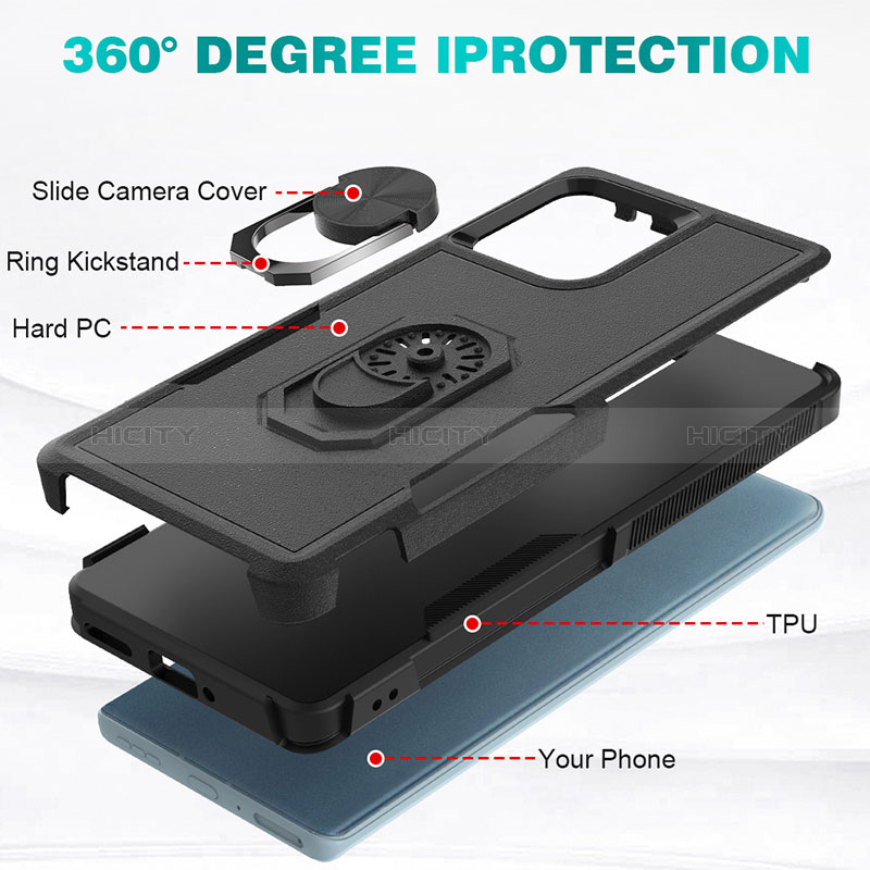 Funda Bumper Silicona y Plastico Mate Carcasa con Magnetico Anillo de dedo Soporte MQ1 para Motorola Moto Edge 40 Pro 5G