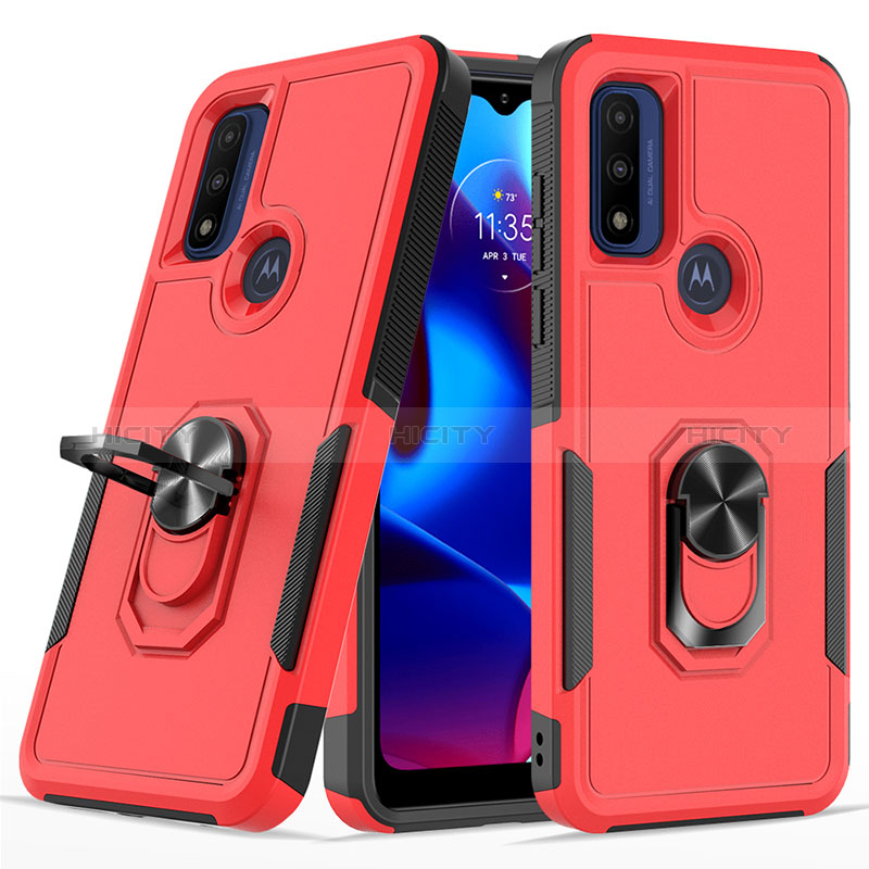 Funda Bumper Silicona y Plastico Mate Carcasa con Magnetico Anillo de dedo Soporte MQ1 para Motorola Moto G Play (2023) Rojo