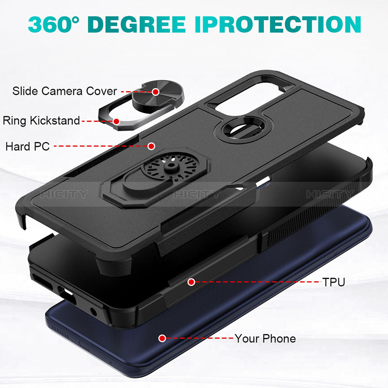 Funda Bumper Silicona y Plastico Mate Carcasa con Magnetico Anillo de dedo Soporte MQ1 para Motorola Moto G Play Gen 2