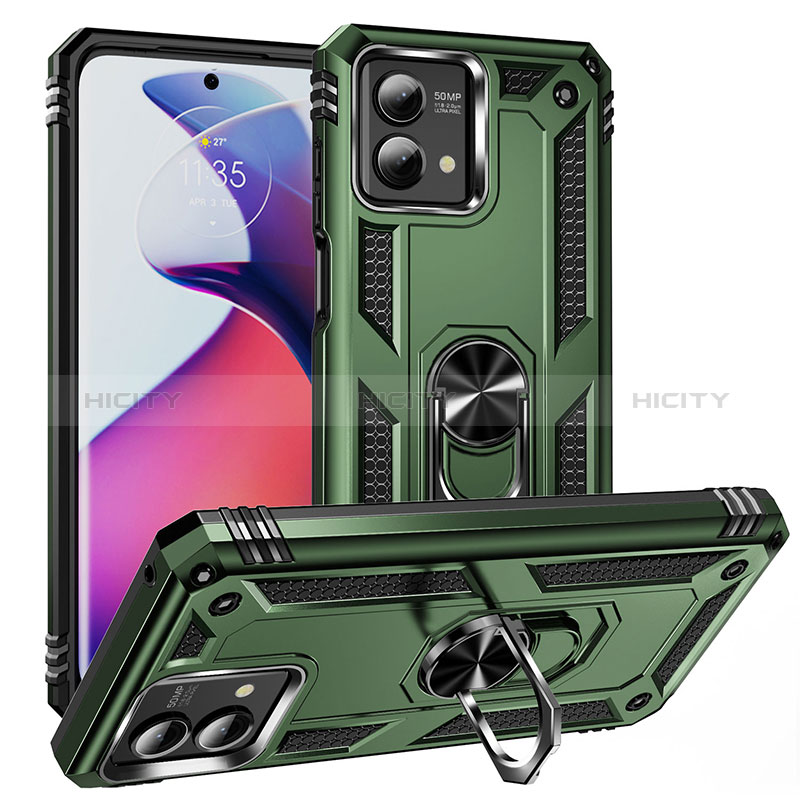 Funda Bumper Silicona y Plastico Mate Carcasa con Magnetico Anillo de dedo Soporte MQ1 para Motorola Moto G Stylus (2023) 4G Verde