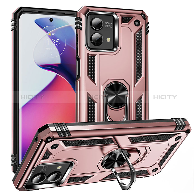 Funda Bumper Silicona y Plastico Mate Carcasa con Magnetico Anillo de dedo Soporte MQ1 para Motorola Moto G Stylus (2023) 5G Oro Rosa