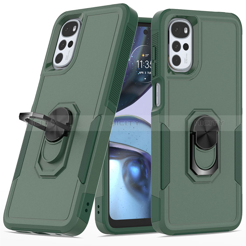 Funda Bumper Silicona y Plastico Mate Carcasa con Magnetico Anillo de dedo Soporte MQ1 para Motorola Moto G22