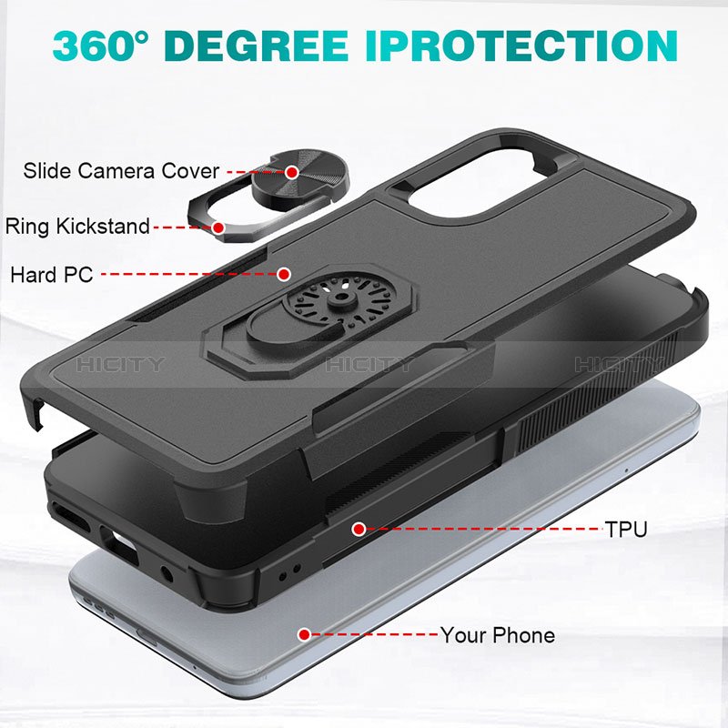 Funda Bumper Silicona y Plastico Mate Carcasa con Magnetico Anillo de dedo Soporte MQ1 para Motorola Moto G22