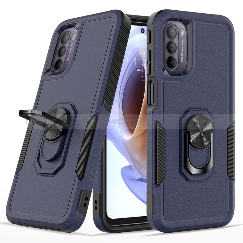 Funda Bumper Silicona y Plastico Mate Carcasa con Magnetico Anillo de dedo Soporte MQ1 para Motorola Moto G41