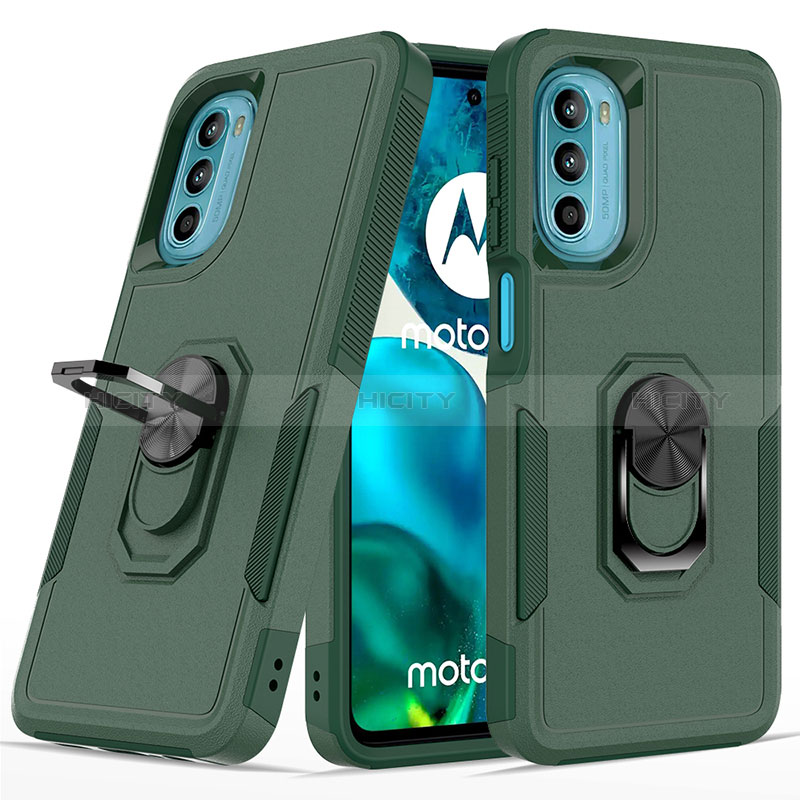 Funda Bumper Silicona y Plastico Mate Carcasa con Magnetico Anillo de dedo Soporte MQ1 para Motorola MOTO G52 Verde Noche