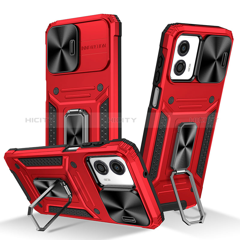 Funda Bumper Silicona y Plastico Mate Carcasa con Magnetico Anillo de dedo Soporte MQ1 para Motorola Moto G53 5G Rojo