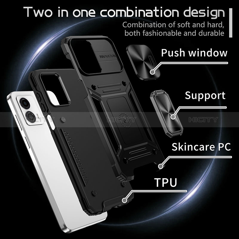 Funda Bumper Silicona y Plastico Mate Carcasa con Magnetico Anillo de dedo Soporte MQ1 para Motorola Moto G53y 5G