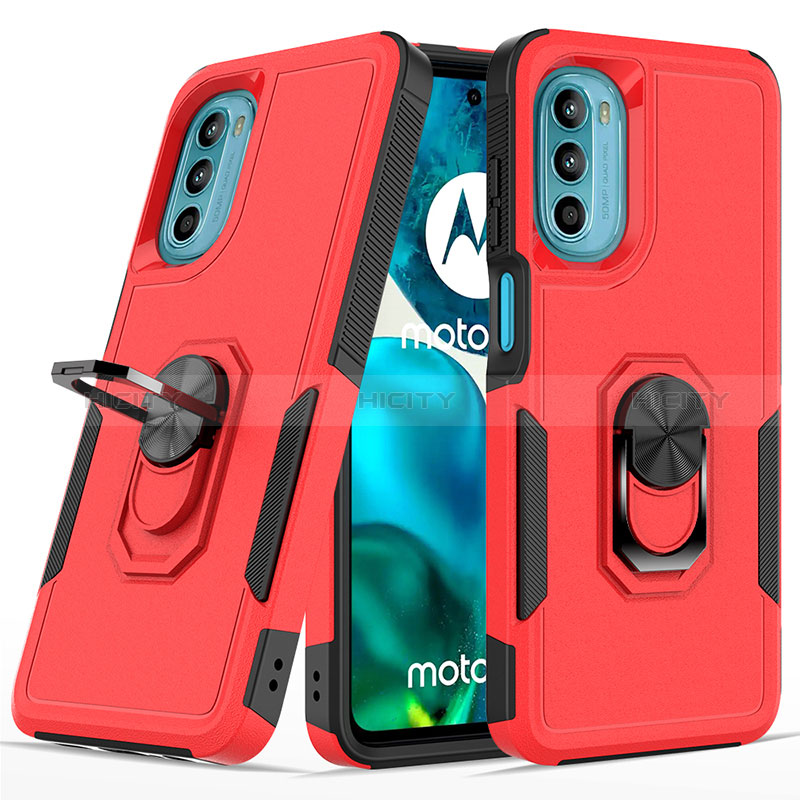 Funda Bumper Silicona y Plastico Mate Carcasa con Magnetico Anillo de dedo Soporte MQ1 para Motorola Moto G82 5G