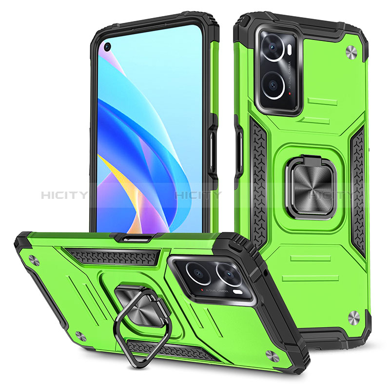 Funda Bumper Silicona y Plastico Mate Carcasa con Magnetico Anillo de dedo Soporte MQ1 para Oppo A36 Verde