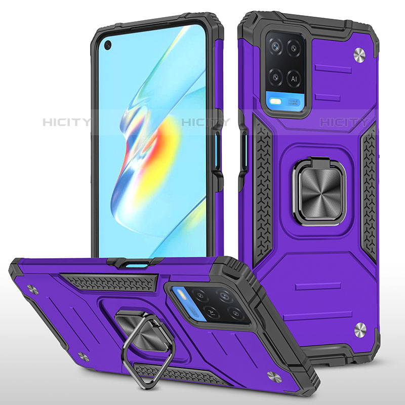 Funda Bumper Silicona y Plastico Mate Carcasa con Magnetico Anillo de dedo Soporte MQ1 para Oppo A54 4G Morado