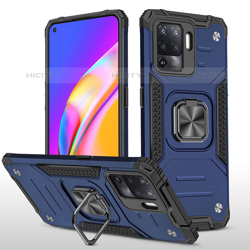 Funda Bumper Silicona y Plastico Mate Carcasa con Magnetico Anillo de dedo Soporte MQ1 para Oppo A94 4G Azul