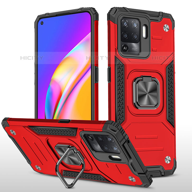 Funda Bumper Silicona y Plastico Mate Carcasa con Magnetico Anillo de dedo Soporte MQ1 para Oppo A94 4G Rojo